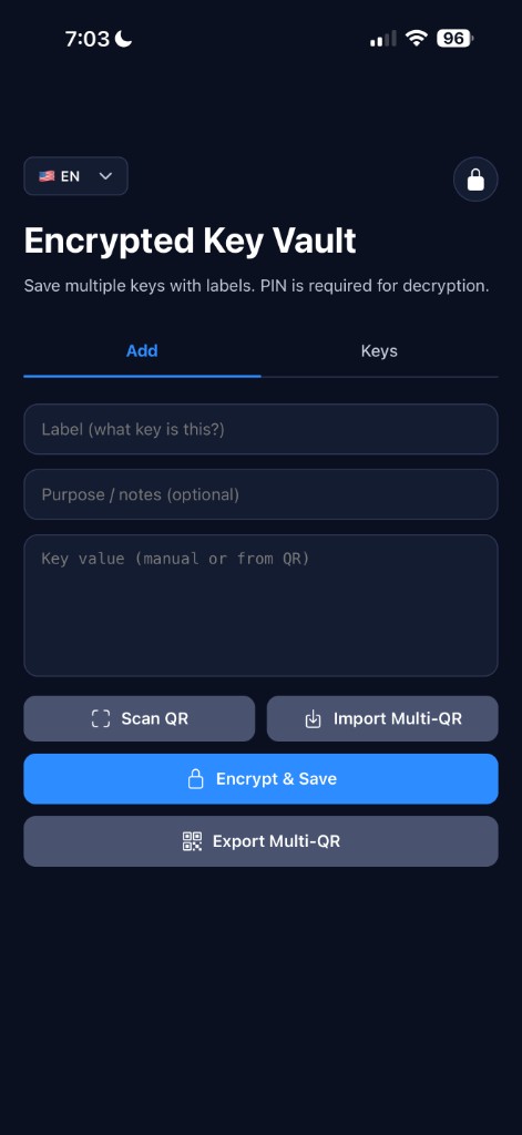 Add key screen