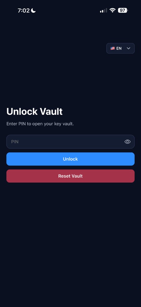 Unlock Vault screen